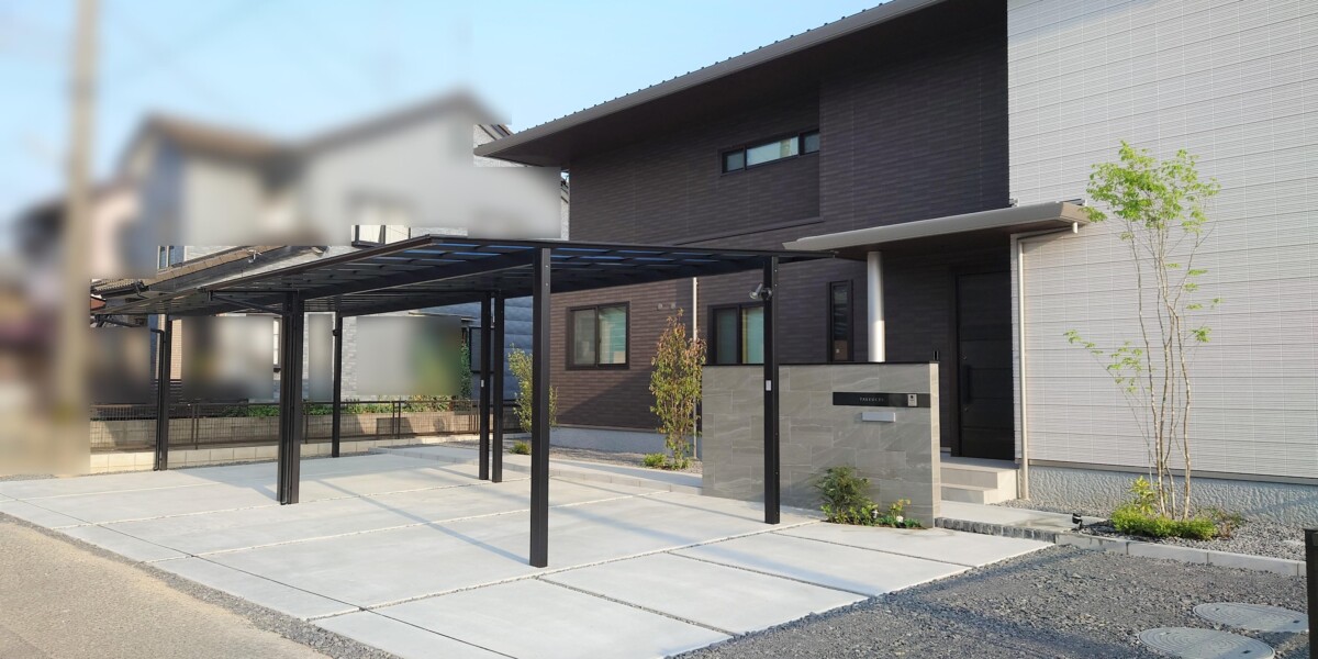 ５台分の駐車スペースがある二世帯住宅の新築外構工事の施工例｜江南市