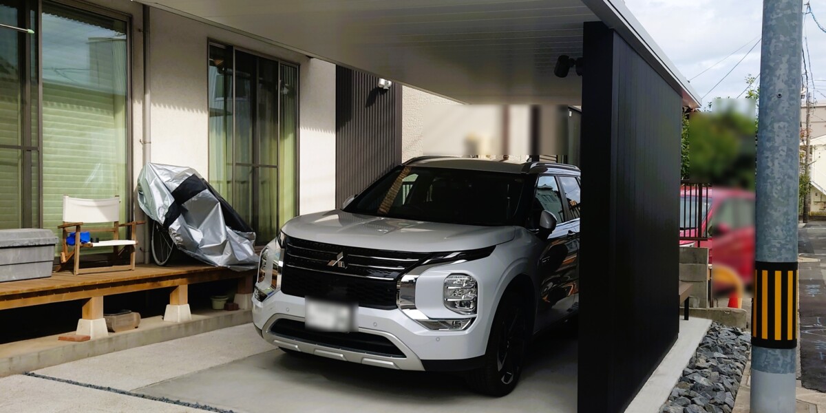 目隠しや収納を兼ねたサイドスクリーン付カーポートFⅡと駐車スペース拡張工事｜あま市